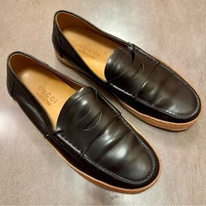 Gucci Women's Black Leather Penny Loafers, Size 6.5